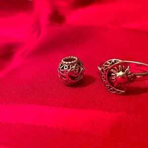 Celestial Authentic Pandora Bracelet Bead & Non-Pandora Ring Size 8 ☀️ 🌙